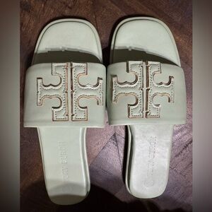 EUC Tory Burch DOUBLE T SPORT Slides Sandals-Nappa Leather
